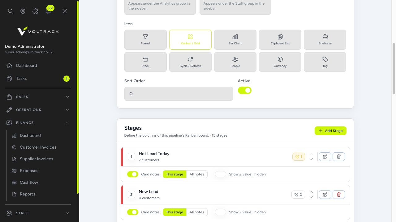 Voltrack pipeline configuration settings