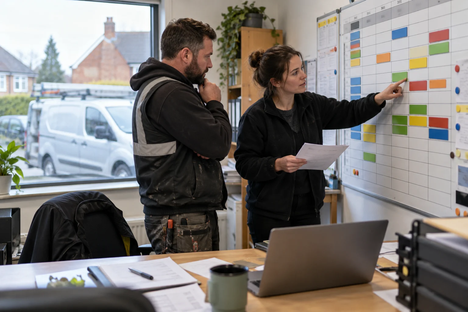 Operations team planning the installation schedule